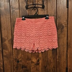 Ann Taylor Loft Crochet Lace Coral Pink Riviera Short size 8